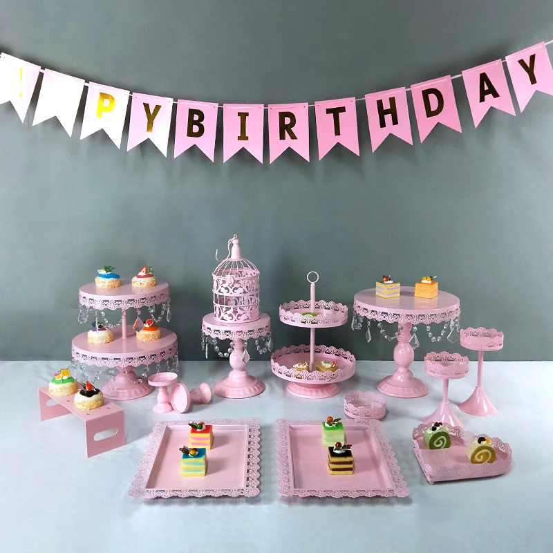 pink 14pcs Розовый металлический железный стеллаж для выпечки Resuable десерт торт подставка для свадьбы День рождения украшения держатель - Цвет: pink 14pcs
