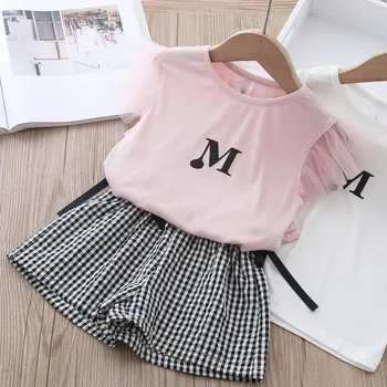 

Girls Sets 2020 Summer Fashion Plaid Shorts T Shirt Baby Set