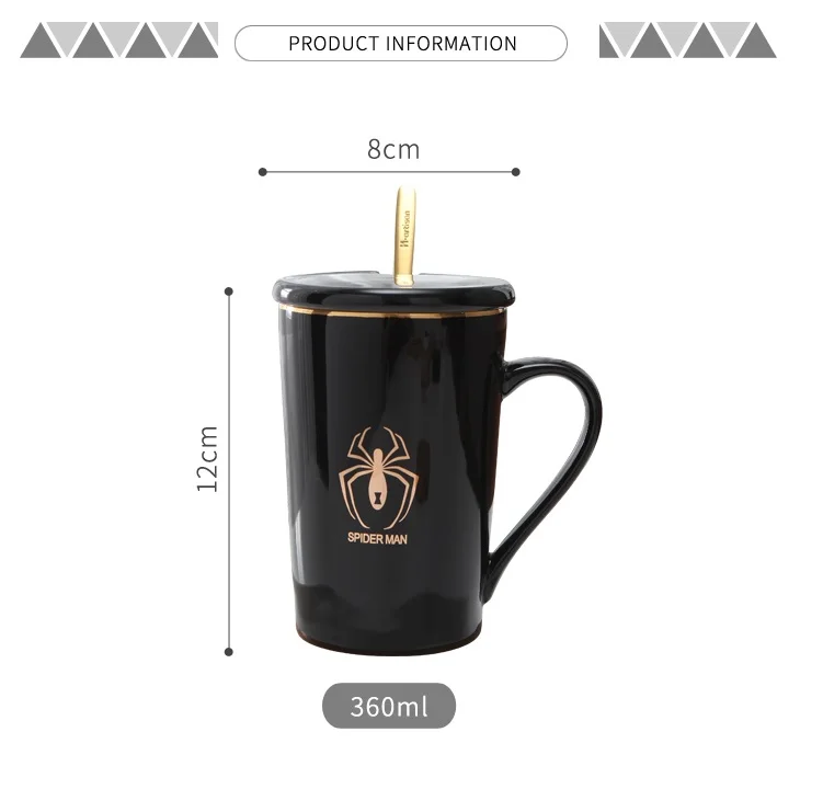 Креативная Золотая Сторона 360 мл супер геройская тематика кофе/молоко/чайная чашка-кружка, Офисная Европейская стильная чашка для воды с крышкой и ложкой