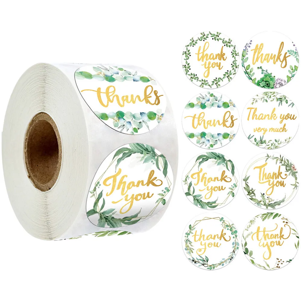 

500pcs Round Floral Thank You Stickers Scrapbooking For Package Seal Labels Custom Sticker Decoration Wedding Sticker