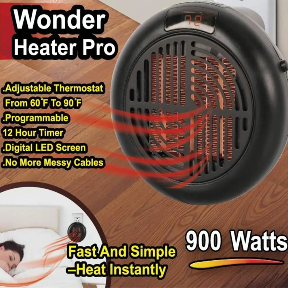 

Mini 900w Electric Wall Heater Mini Portable Plug-in Personal Space Warmer For Indoor Heating Camping