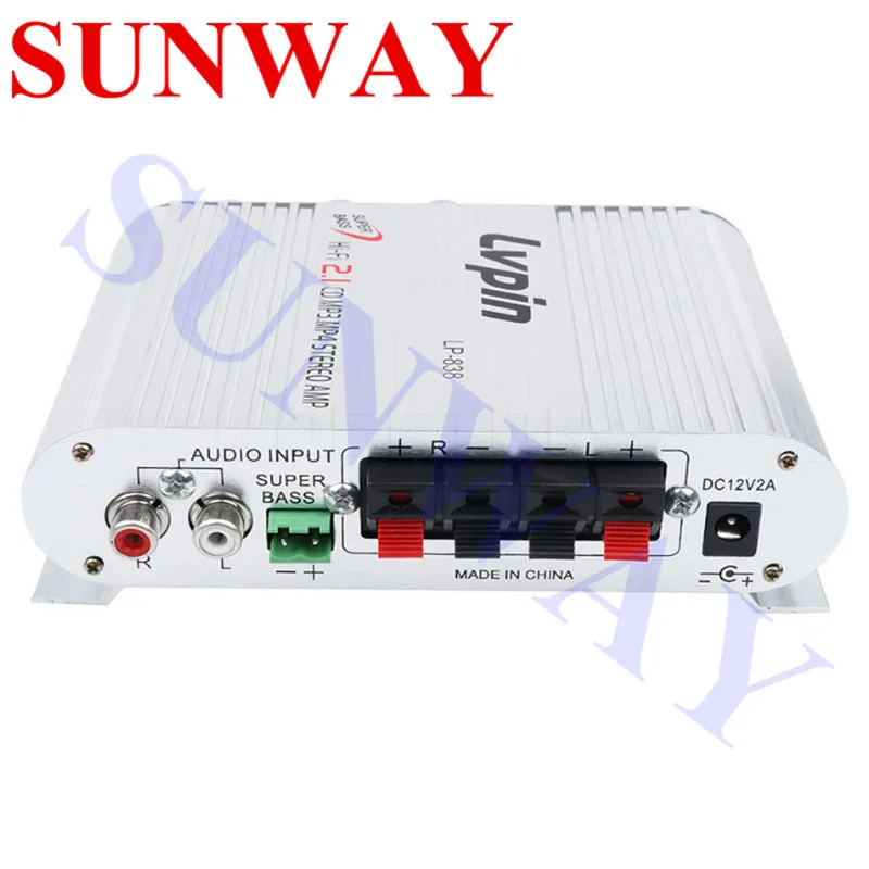 

Hi-Fi 2.1 Car Channels Bass Stereo Amplifier LP-838 Stereo Subwoofer Connect with DVD Player Phone 12V Amplifiers