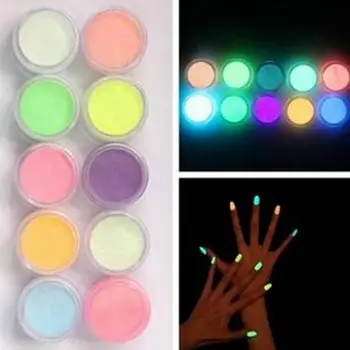 

10 Pcs Noctilucent Nail Glitter Powder Glowing Nail Art DIY Fluorescent Acrylic Powder Put it in the sunshine or the lamp, then