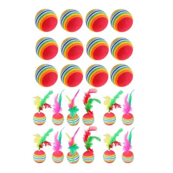 

12pcs Cat Colored Rainbow Toy Super Cute Beautiful Soft light Non-toxic Balls Teaser with Feather Kitten Love to Play