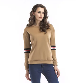 

5506 # Crew Neck Embroidered Printed Stripes Joint Long Sleeve Pullover Hoody Women's 2020 New T-shirt