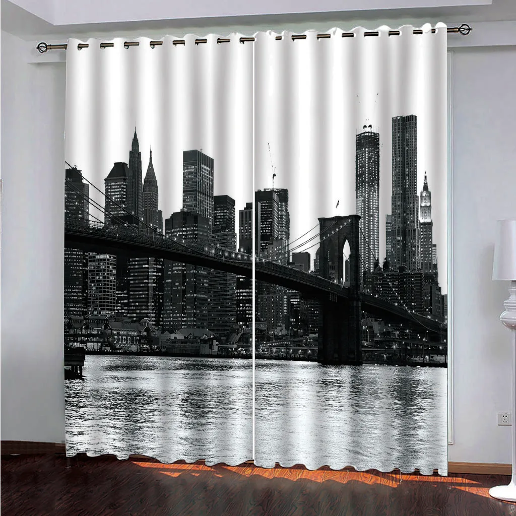 Светонепроницаемые шторы SOFTBATF с принтом моста тканевые драпировки оконные