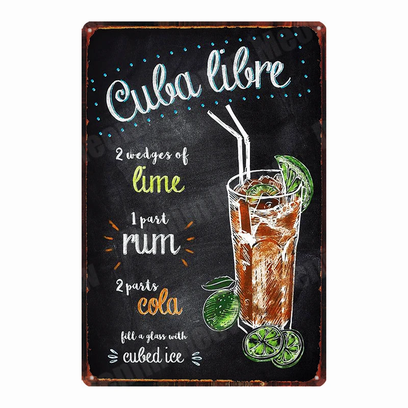S Mojito старинные кубинские винтажные металлические жестяные знаки Пина колада Плакат Бар паба домашний Декор стены Темный Stormy налет металлический художественный стикер N309 - Цвет: S