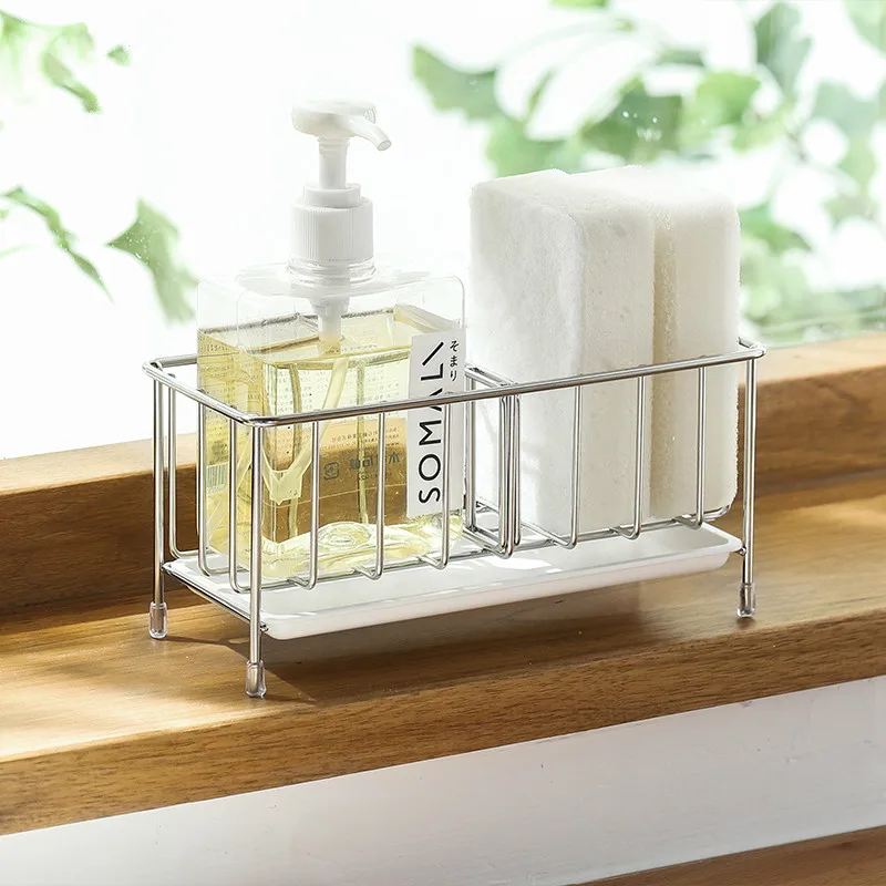 Stainless steel sponge drain storage rack kitchen sink rack countertop dishwashing cloth rack WF809321