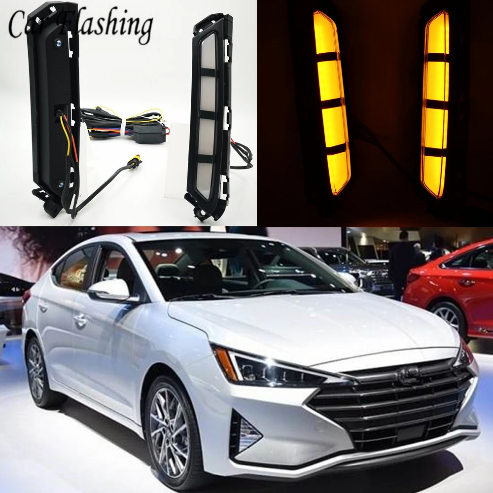 

Car flashing 2pcs Car LED fog lamp for Hyundai Elantra 2019 2020 DRL Daytime Running Lights with Yellow Turn signal light drl