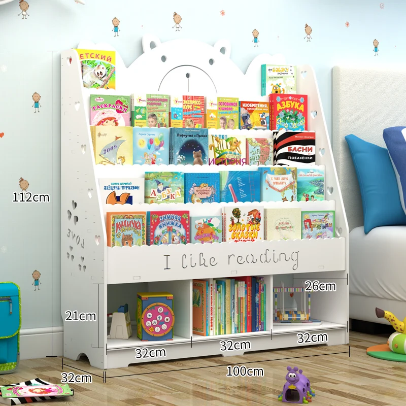 Детская книжная полка с картинками, простой деревянный книжный шкаф, простая детская домашняя полка для хранения в гостиной