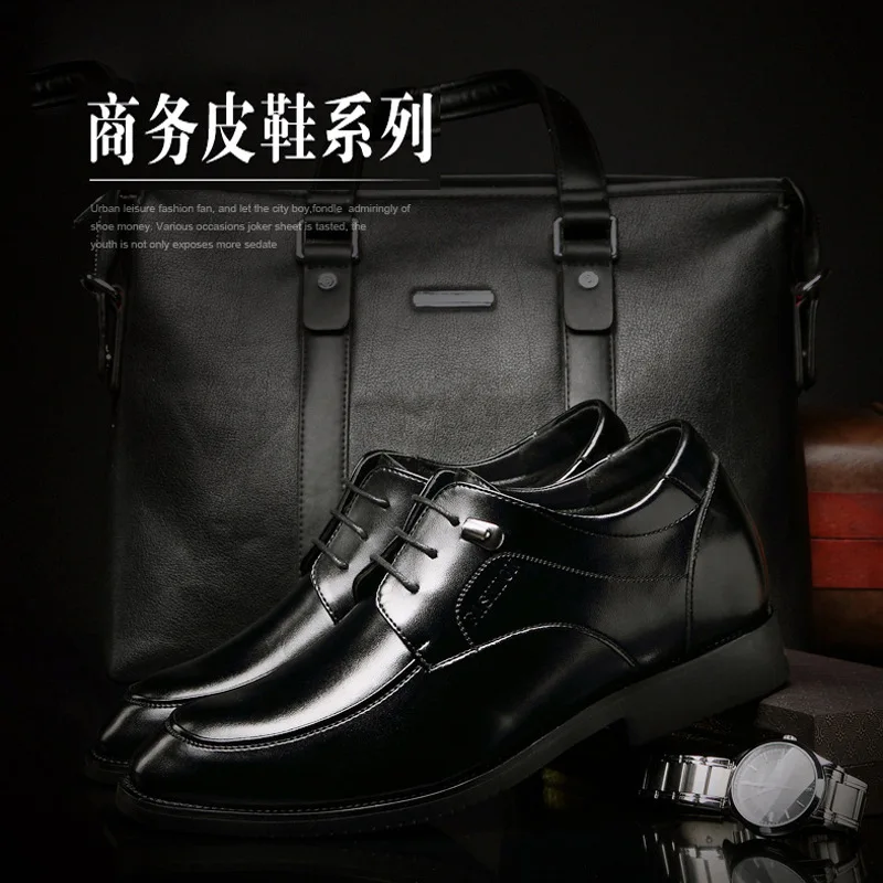 

Spring New Products Men Business Formal Wear Elevator Leather Shoes England Lace-up plus Velvet Warm Men Shoes Fashion Shoes