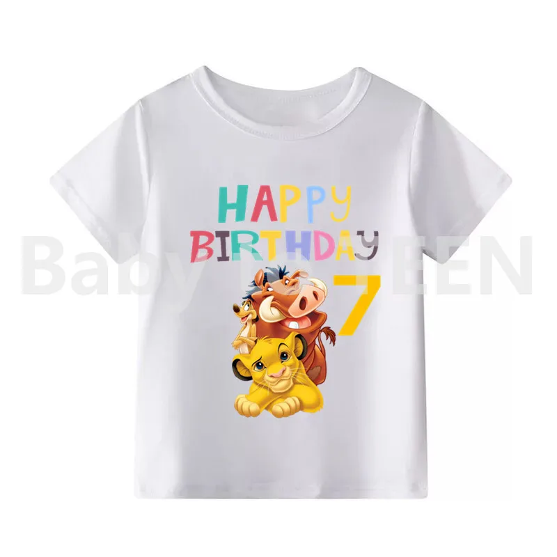 Children Lion King Birthday Number 1-10 Cartoon Print T-shirt Boys Girls Cute Simba Funny T Shirt Kids Clothes
