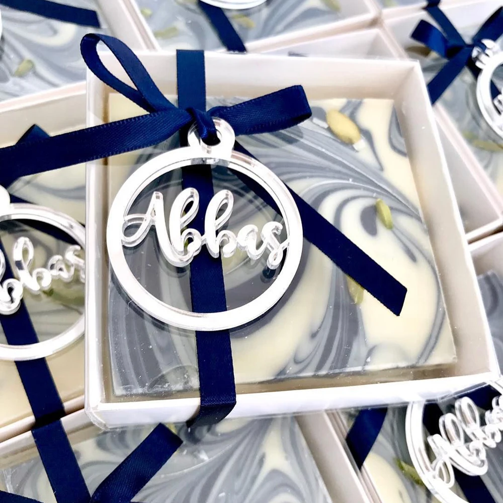 50pcs Personalized Laser Cut Baby Name Round Decoration For Christening Christening Circle Labels Favor Bags (No Box, No Ribbon)