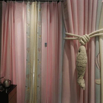 

Nordic Girls' Room Children's Embroidered Cotton and Linen Green Shade Pink Hot-Air Ballon Curtains for Living Room Bedroom