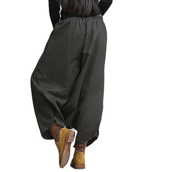 

Vintage Women Harem Pants Joggers Casual OL Lady Ankle Length Capris Trouser Mid Waist Elastic Trousers For Women New
