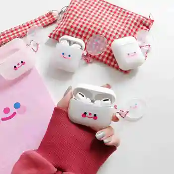 

For AirPods Case airpods Pro airpods 2 cover cute smile keyring headphone clear silicone case For Air pods 2 Earphone Cover capa