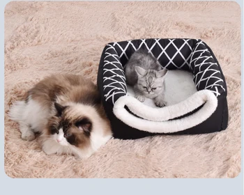 

Comfortable Cat Warm Cave Lovely Bow Design Puppy Winter Bed House Kennel Velvet Soft Dog Bed Small Medium Dogs Pet House