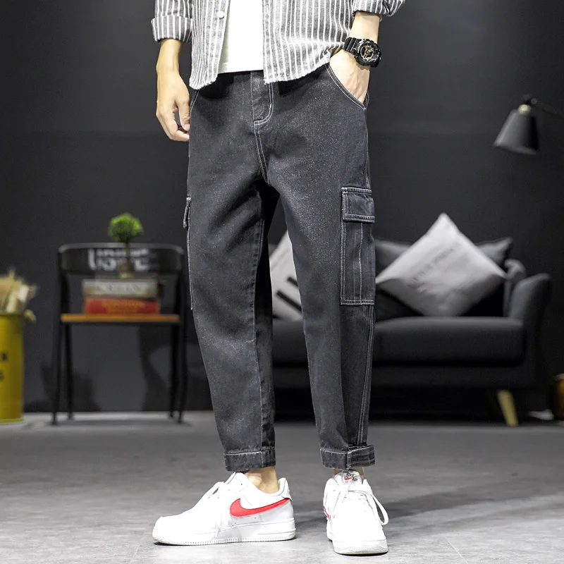 

Large Size 2019 Autumn And Winter New Sofa Wall Japanese-style Origional Workwear Large Size Men's Beam Leg Loose-Fit Capri Jean