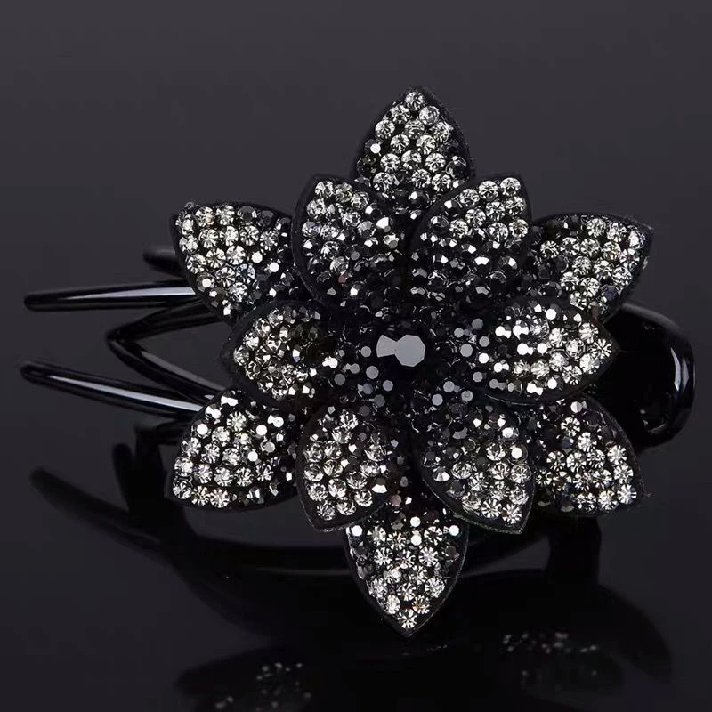 Vintage Rhinestone Flower Duckbill Hair Claws Ponytail Resin Hair Clip Shinning Headwear Hairpin Hair Combs Hair Accessories head accessories female