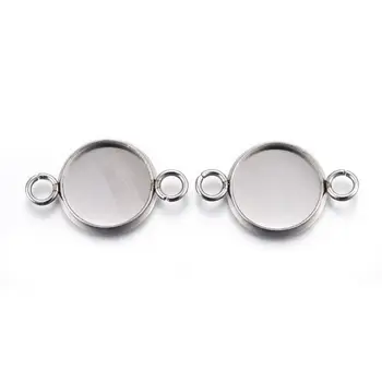 

100pcs Flat Round 304 Stainless Steel Cabochon Connector Settings