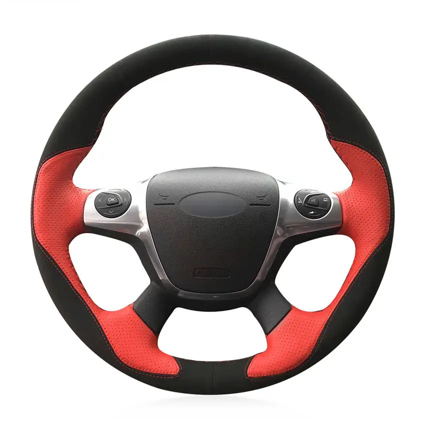 Style-F01 Black Suede Red Leather Anti-slip Car Steering Wheel Cover for Ford Focus 3 2012- KUGA Escape 2013 - Название цвета: Style-F01