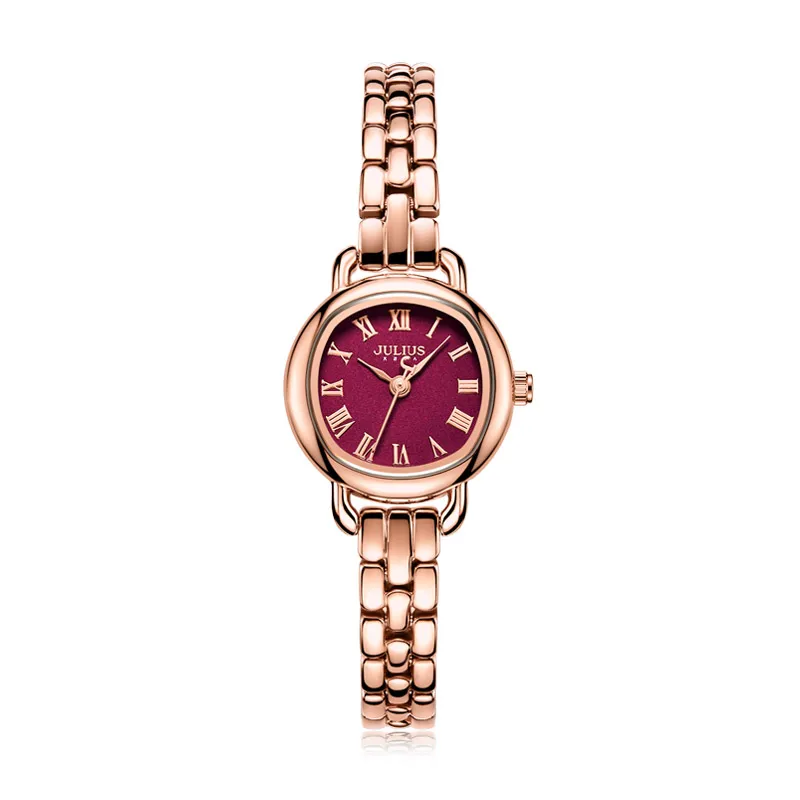 Julius Брендовые женские кварцевые часы из нержавеющей стали модные повседневные женские наручные часы с маленьким циферблатом простые водонепроницаемые часы - Цвет: wine red watch