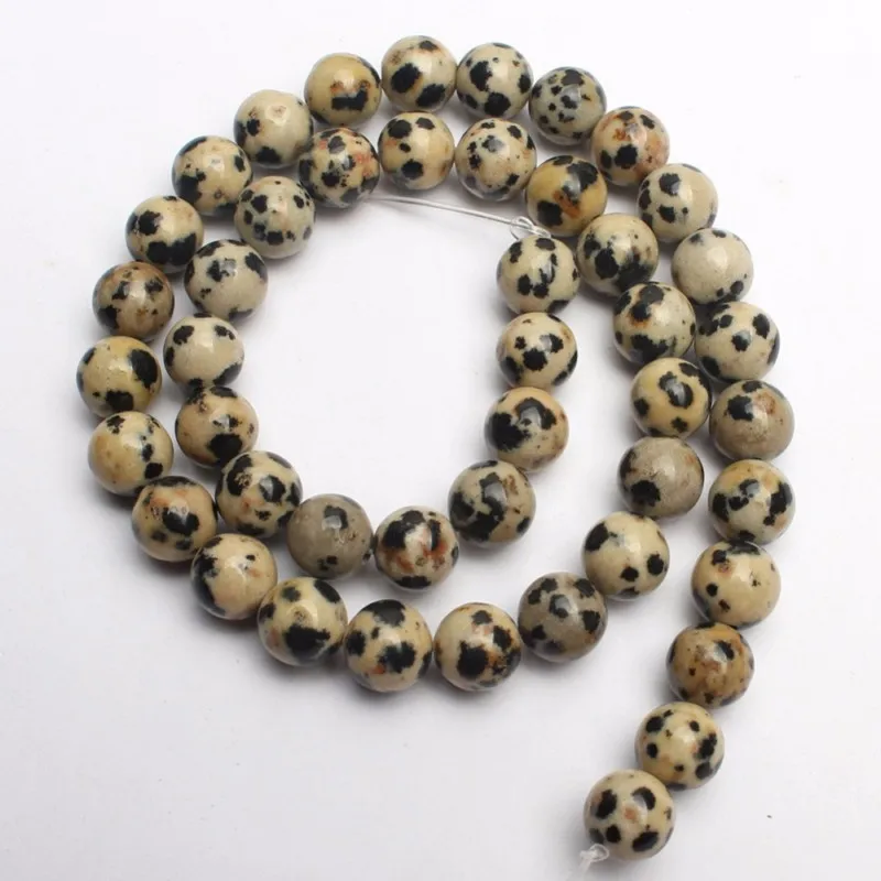 Бусины из натурального камня, агат, тигровый глаз, нефрит, бирюзовый кварц, круглые свободные бусины для DIY изготовления браслета, ожерелье 4, 6, 8, 10, 12 мм, 15 дюймов - Цвет: Black Dots Stone