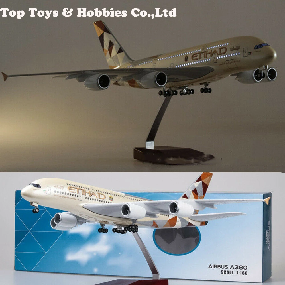 

kids toys 1/130 Etihad Airplane Model A380 with LED Lamp Resin Aircraft 43cm Passanger Plane Airforce Model