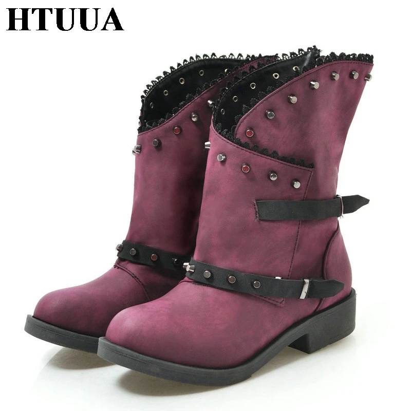 

HTUUA Harajuku Punk Rivet Buckle Short Ankle Boots Women Motorcycle Boots Autumn Chunky Platform Shoes Woman Size 34-43 SX3127
