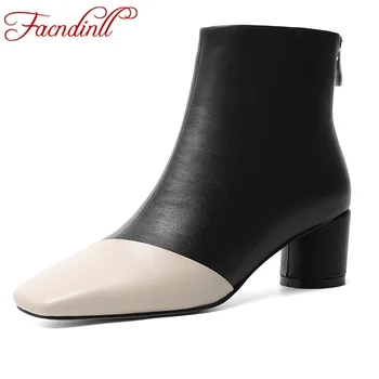 

FACNDINLL black beige sexy ankle boots for women high heels ladies autumn winter shoes woman dress party femmes real leather 40