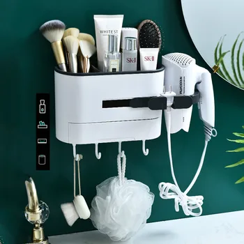 

Wall Mounted Bathroom Shelf Hair Dryer Rack Hanging Makeup Cosmetics Storage Drawer Rack Hair Dryer Holder Fixture 3 Colors