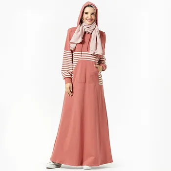 

Pink Striped Hooded Sweatshirt Long Sleeve Dress Autumn Winter Patchwork Casual Sports Walking Plus Size Women Hoodie Maxi Dress