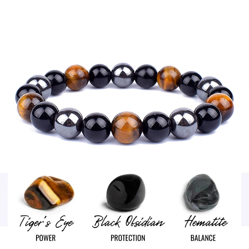 Bracelet en perles d'obsidienne hématite, œil de tigre naturel, pour hommes, Protection de santé magnétique multicouche, bijoux pour femmes, Pulsera Hombre