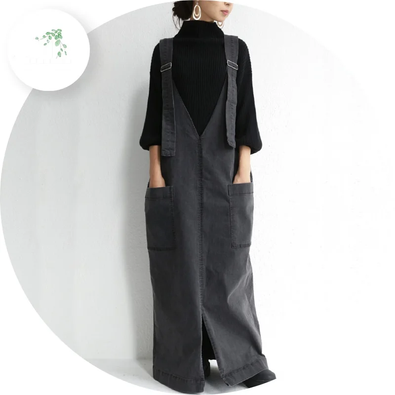 

Female new spring strap dress slim long dress wild open placket loose long dress