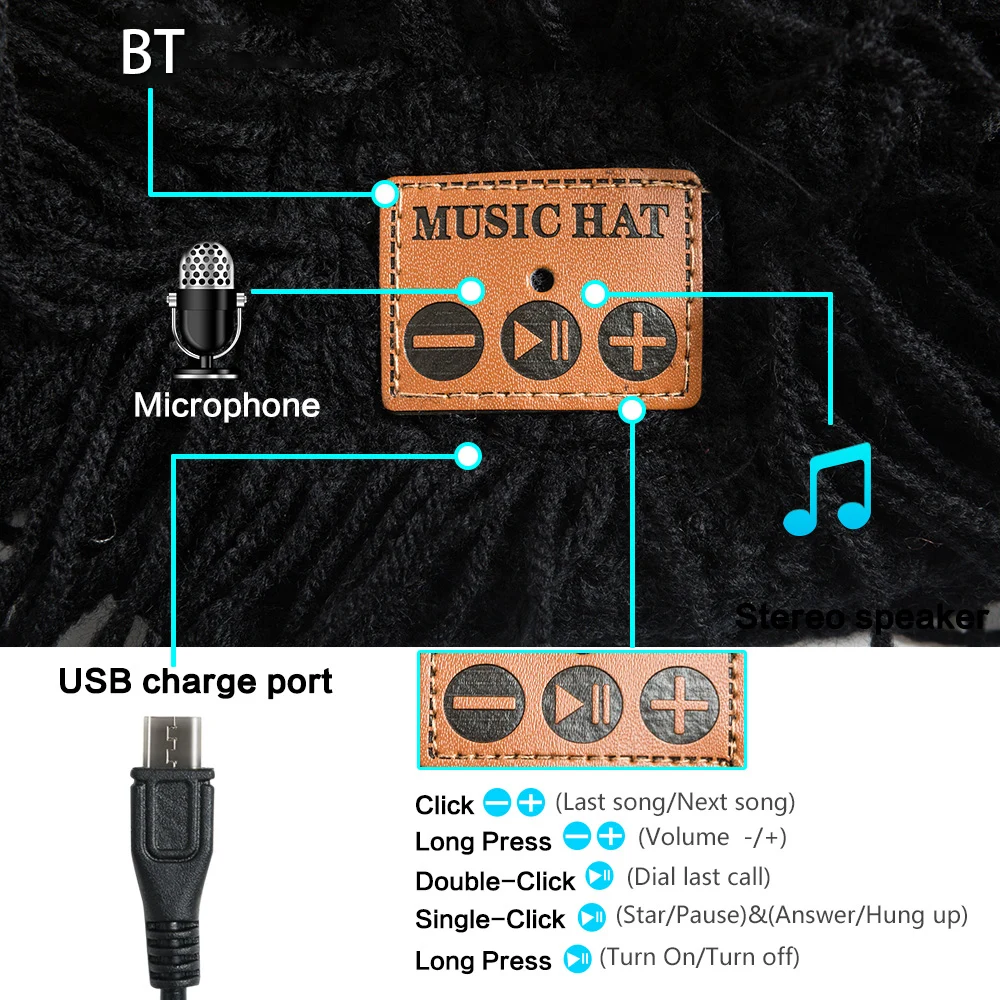 MZ033 BT5.0 подключенные Bluetooth наушники, музыкальная шапка, зимние беспроводные наушники, гарнитура с микрофоном, спортивная шапка для игровой гарнитуры