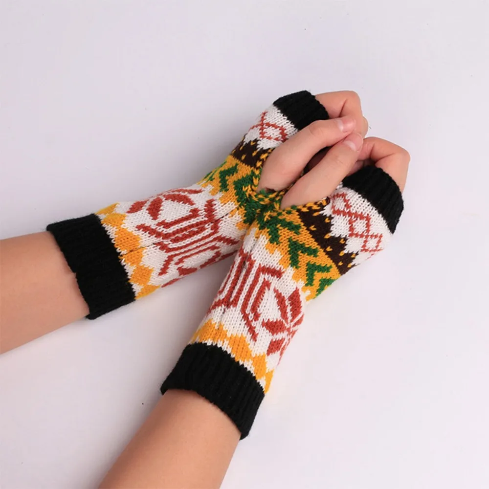 Christmas snowflake gloves knit women's girls mittens ski gloves kid half-finger gloves guantes de nieve para mujer 30S18 (2)