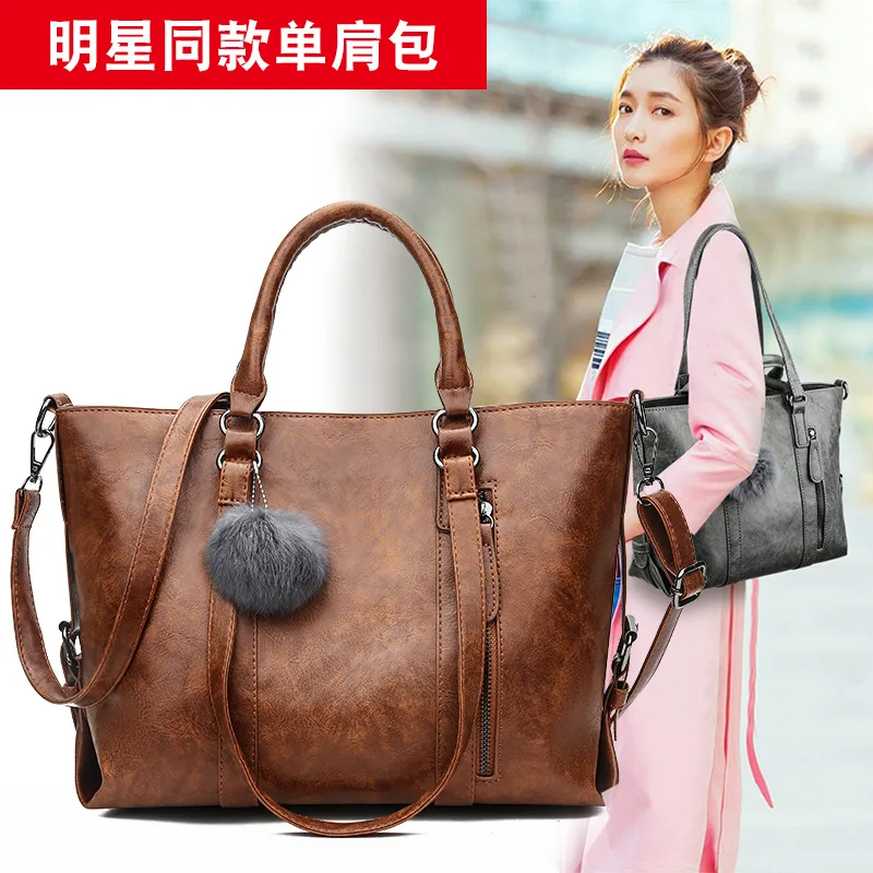 

2019 New Style Europe And America Popular One-Shoulder Oblique Lady Bag Retro Oil Wax Leather PU Leather Bag