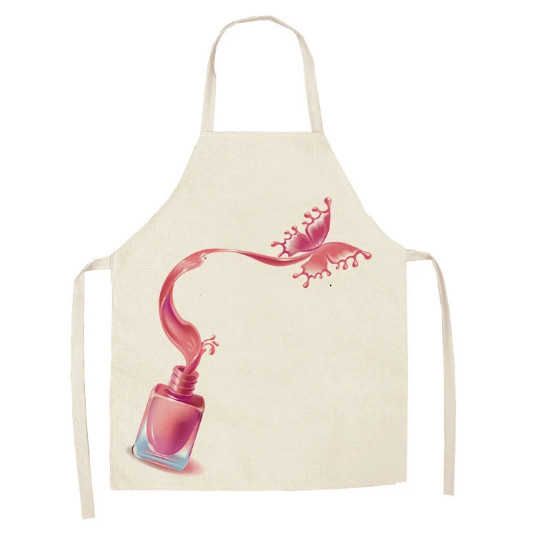 1Pcs Kitchen Apron Nail Polish women perfume Printed Sleeveless Cotton Linen Aprons for Men Women Home Cleaning Tools WQTF04