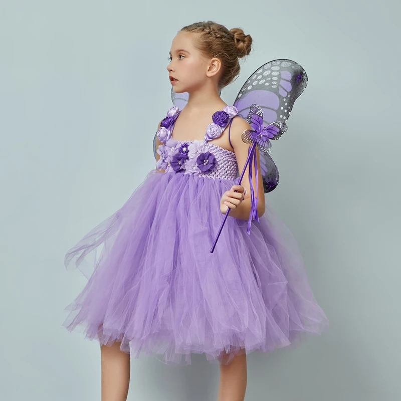 Lavander Flower Girl Tutu Dress Birthday Wedding Jr. Bridesmaid Tulle Dress Monarch Butterfly Kids Dance Recital Ball Gown (1)