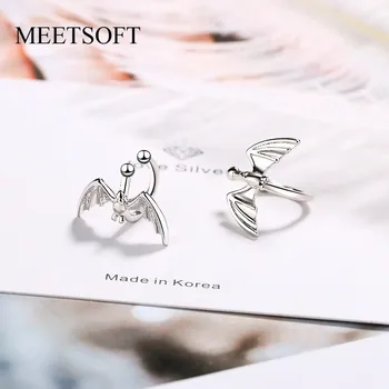 

MEETSOFT 925 Silver Prevent Allergy Clip Earrings for Women Trendy Design Small Bat Wing Jewelry Gift