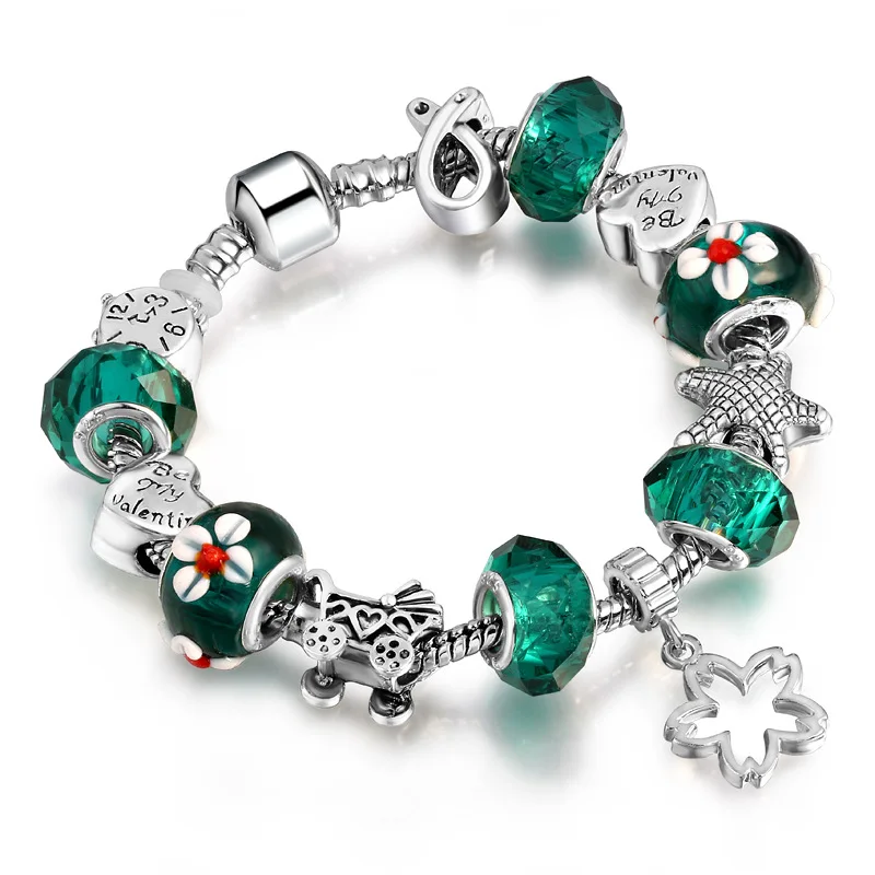 

ATTRACTTO Silver Flower&Clock&Starfish Bracelets&Bangles Charm For Women Bracelet Jewelry Making Beads DIY Bracelets SBR190497