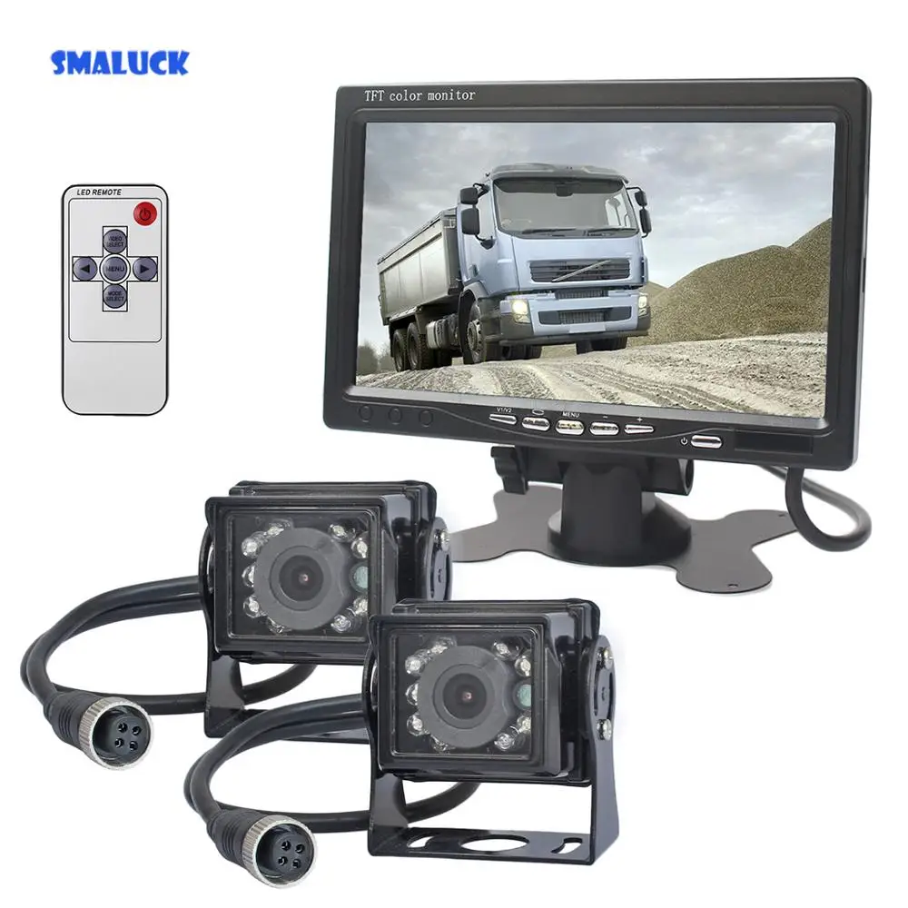 

SMALUCK DC 12V-24V 7" TFT LCD Backup Car Monitor +2 x 4pin IR Night Vision CCD Rear View Reverse Camera for Bus Houseboat Truck