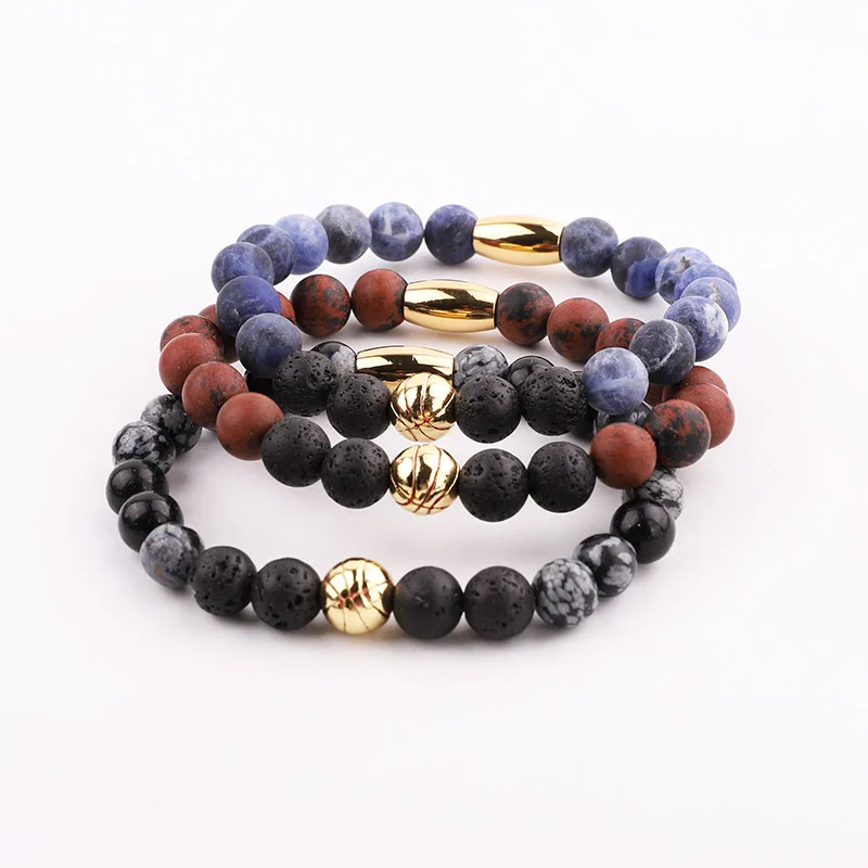 High Quality Natural Stone Baseball Bracelet Soccer Ball Charm Beaded Elastic Bracelet Jewelry Men - Image 2