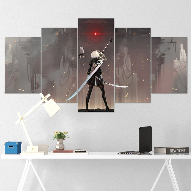 5 Piece Wall Art Canvas Game Figure Picture Nier Automata 2B ...