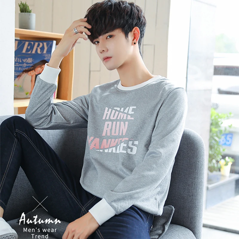Letter Print O neck Oversized 2019 Autumn Winter men T shirt long Sleeve plus size 3xl Korean style minimalist student clothes Letter Print O neck Oversized 2019 Autumn Winter men T shirt long Sleeve plus size 3xl Korean style minimalist student clothes