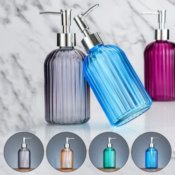 High Quality Large 400ML Manual Soap Dispenser Clear Glass Hand Sanitizer Bottle Containers Press Empty Bottles Bathroom#GH 1