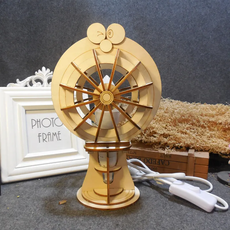 3D Wooden Puzzle Toy DIY Hello Kitty Doraemon Table Lamp Assembly Model Wood Craft Kits Wooden Toys For Children (19)