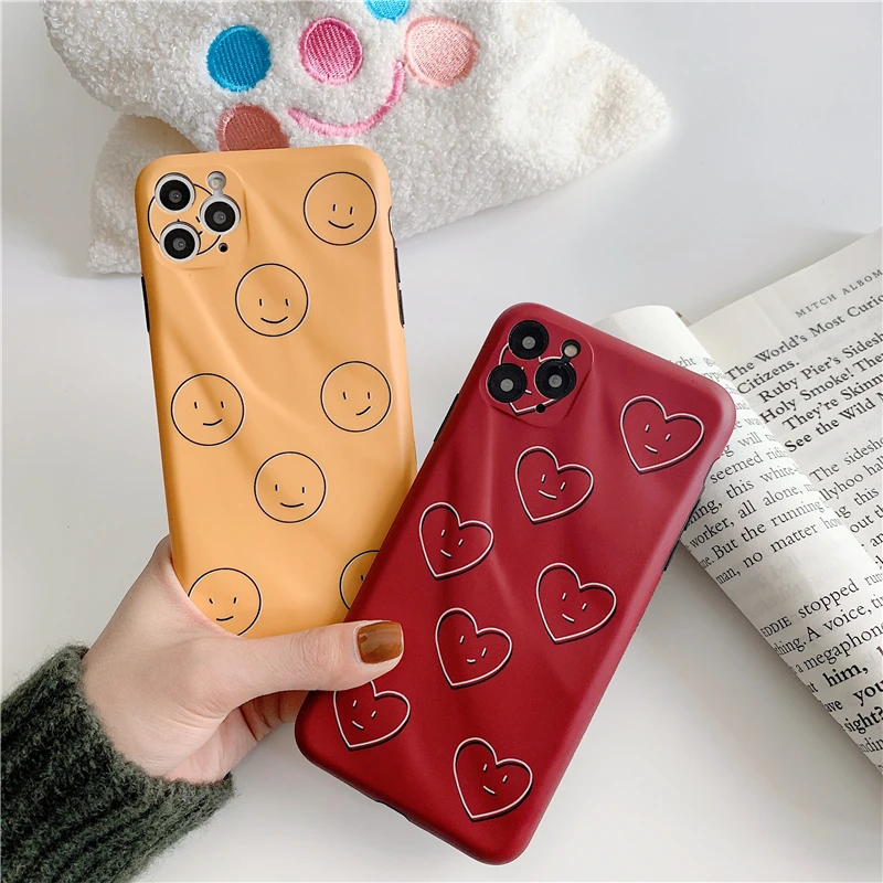 Bump Текстура Любовь Сердце Улыбка чехол для телефона для Iphone 11 Pro Max матовый мягкий чехол по технологии imd для Iphone X Xr Xs Max 7 8 Plus задняя крышка