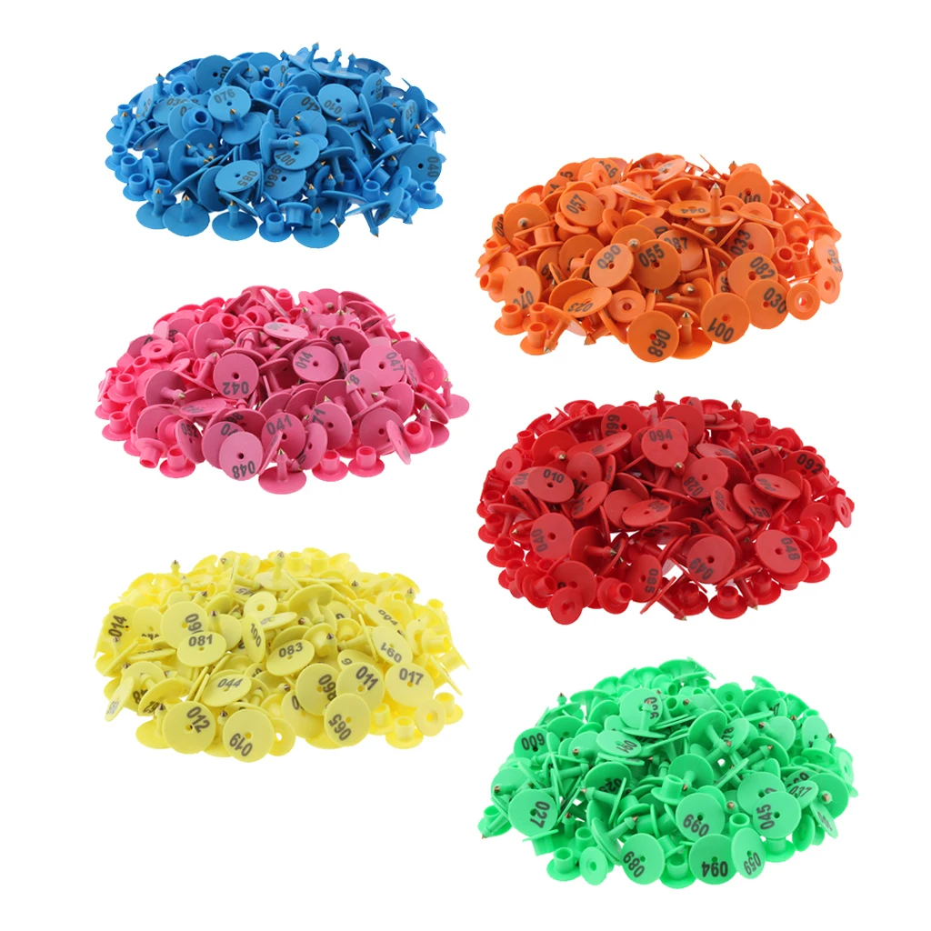 6-Color 600PCS Numbered Livestock Ear Tag For Pig Cow Cattle Goat Sheep, safe to animals; brass ear stud never rust