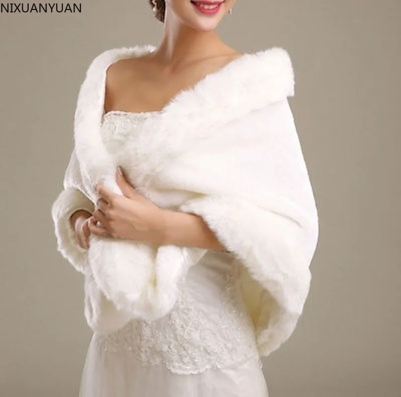 

Wholesale Womens White Ladies Wedding Shawl Faux Fur Cashmere Bride Cape Winter Shrug Bolero 2023